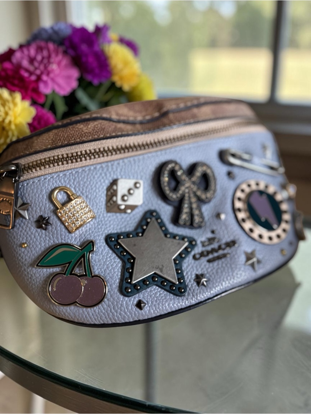 Unique Coach Pebbled Leather Belt Bag in Blue, Brown and Cream - Picture 9 of 13